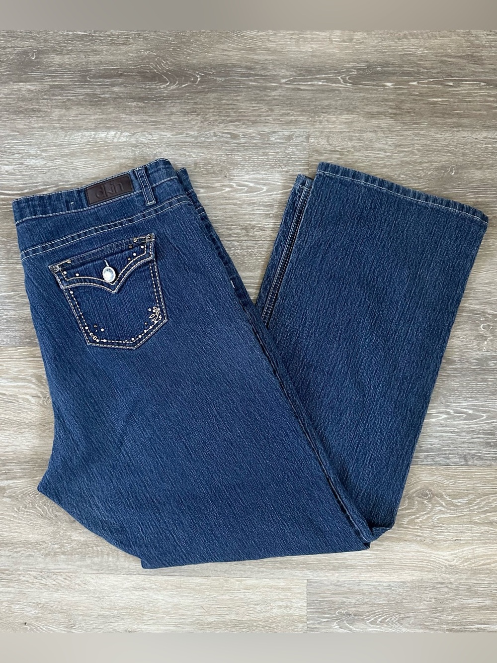dkin Womens blue Jeans 16W Denim Stretch boot cut rhinestone pockets